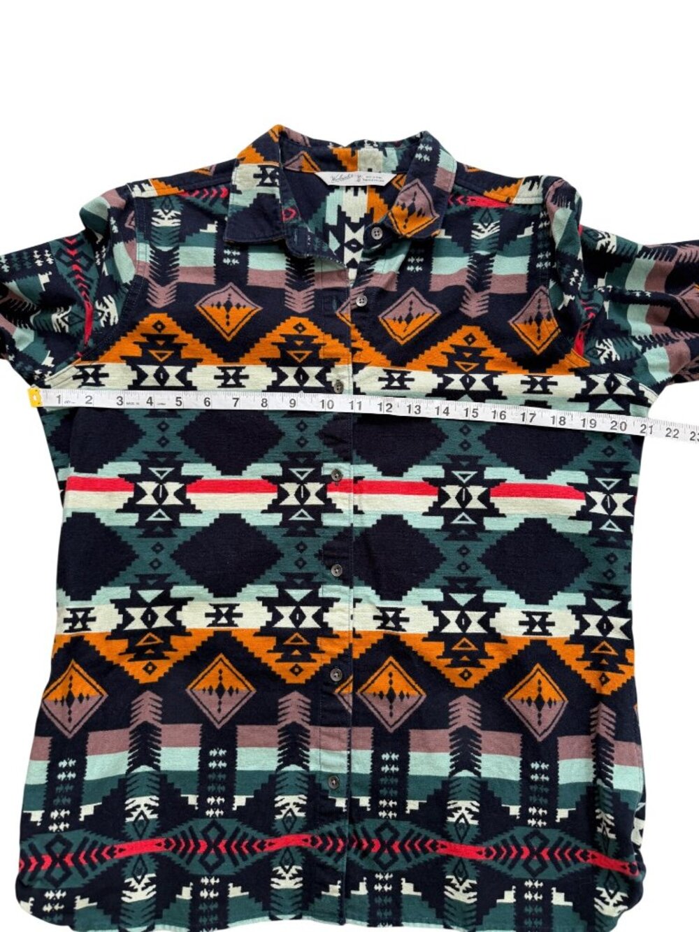 Woolrich Women Size M Southwest Flannel Button-Up Shirt Shacket Top Aztec Cotton - Picture 4 of 7